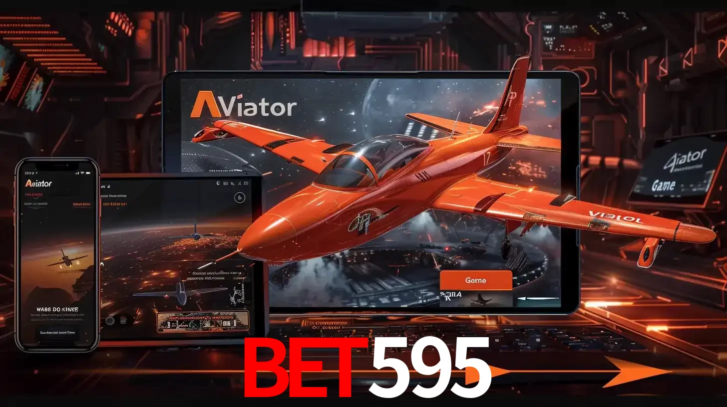 Apresentação tecnológica do jogo Aviator com um avião saindo da tela de um tablet, demonstrando a experiência imersiva em múltiplos dispositivos no bet595.