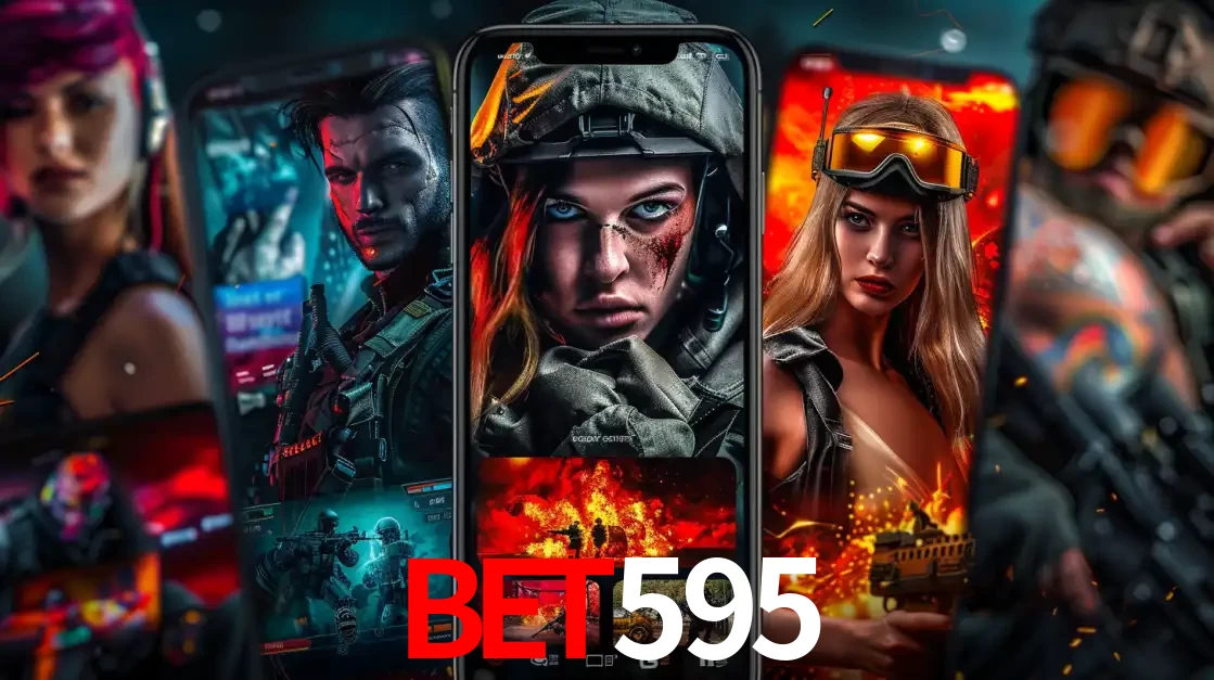 Montagem de telas de celular mostrando diversos personagens, masculinos e femininos, de um jogo de tiro, ilustrando a diversidade de equipes de e-sports para apostar no bet595.