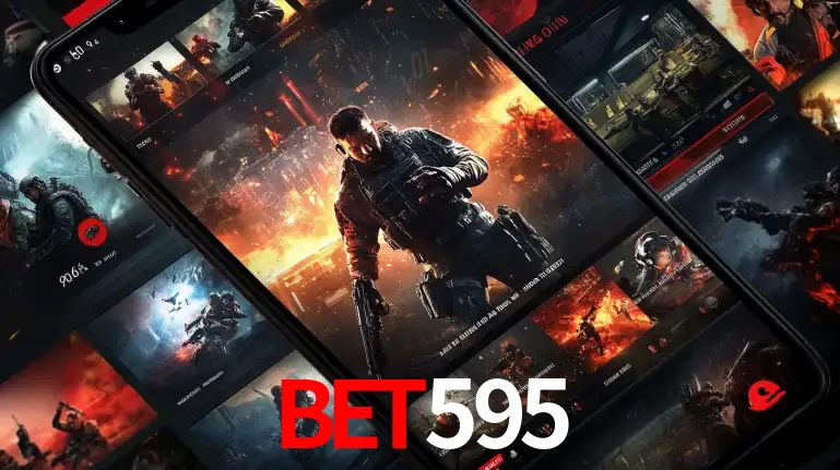 Tela de um celular exibindo uma galeria de jogos de tiro com temática militar, mostrando a variedade de e-sports disponíveis para apostas na plataforma de entretenimento bet595.