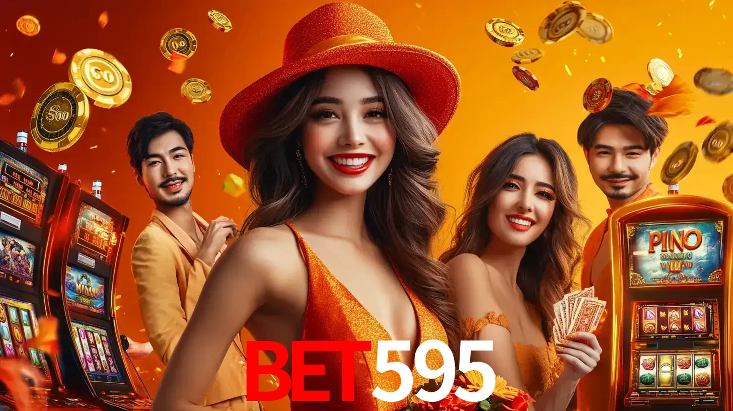 Grupo de amigos asiáticos sorrindo e se divertindo com máquinas de caça-níqueis em um ambiente festivo, celebrando suas vitórias nos jogos de cassino do bet595.